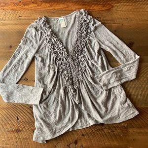 ANTHROPOLOGIE C. Keer Sunrise Sunset Ruffle Neck Grey Cardigan